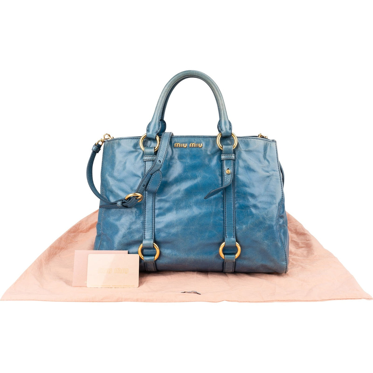 Borsa tote Miu Miu in pelle Vitello Lux blu