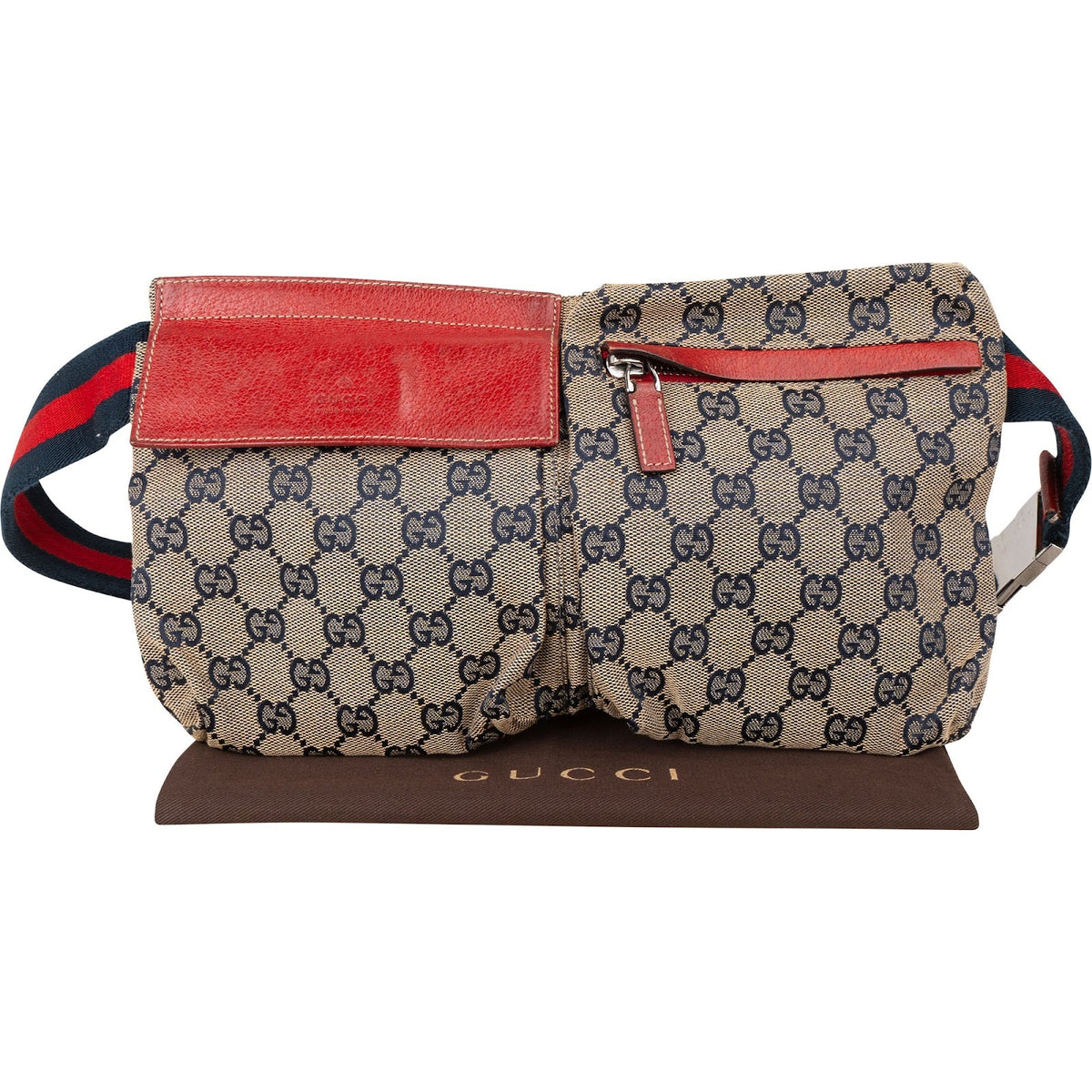 Gucci genarbtes Leder GG Canvas Web Stripe Gürteltasche, Bild 2 von 8