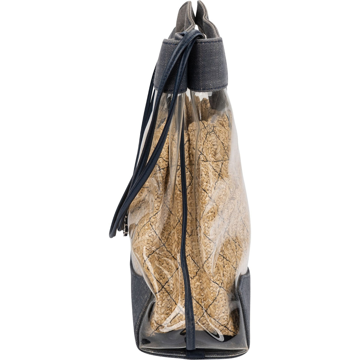 Bolso de hombro Chanel 31 Tote Shopper en PVC transparente, denim y rafia