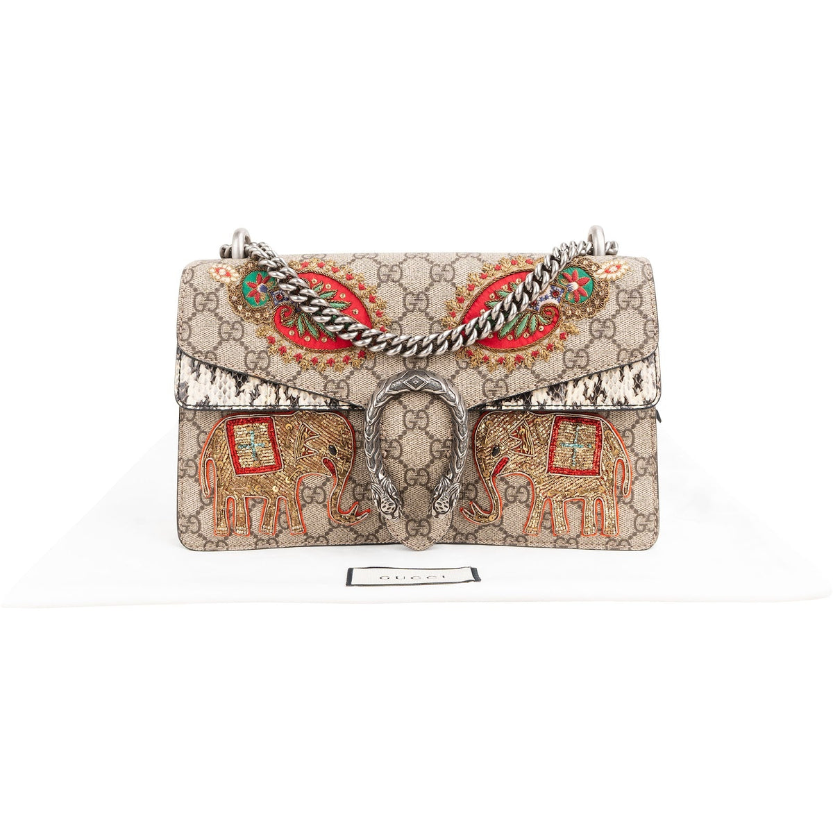 Borsa a spalla Dionysus Gucci Limited in tela GG Supreme con ricami e dettagli in pitone