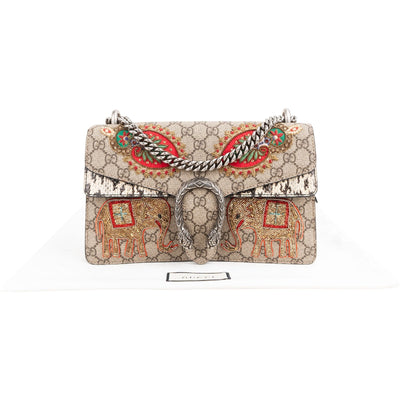 Gucci Limited Edition GG Supreme Monogram Embroidered Python Dionysus Shoulder Bag