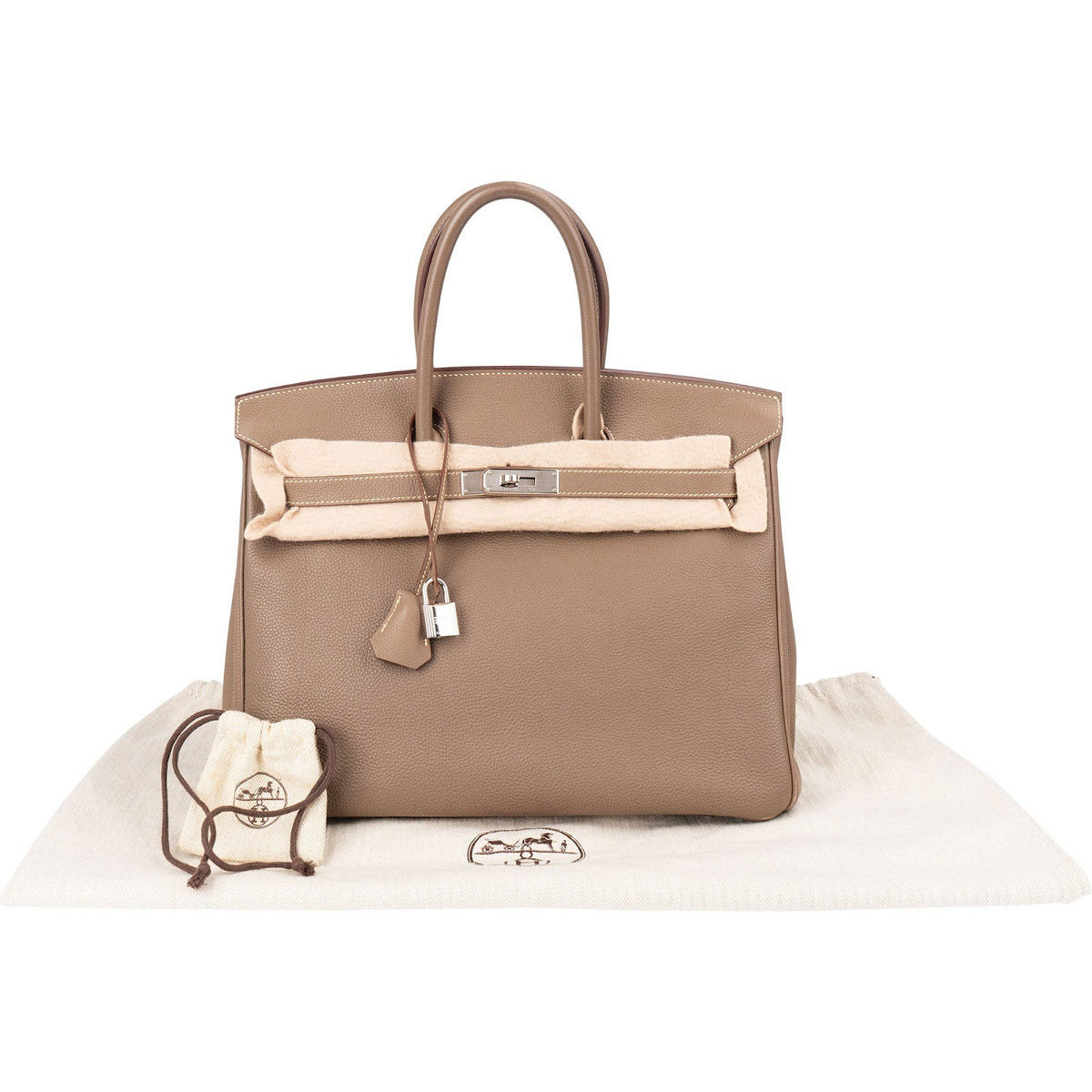 Bolso Hermès Birkin 35 de piel Clemence en color Etoupe con herrajes de paladio