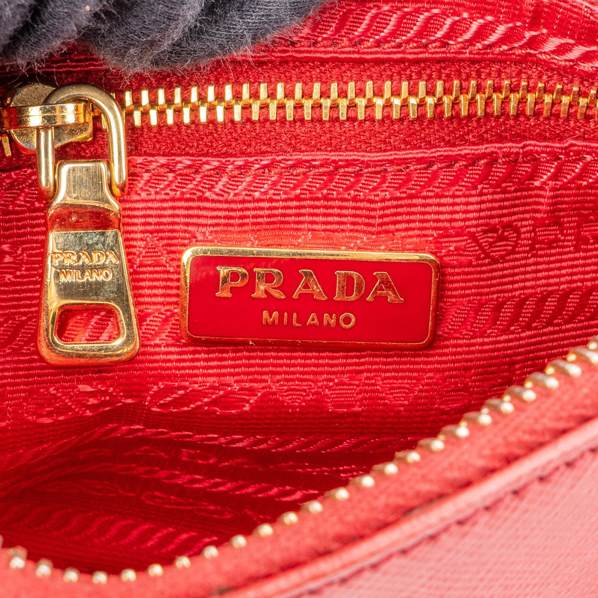 Prada Red Saffiano Leather Zip Mini Handbag