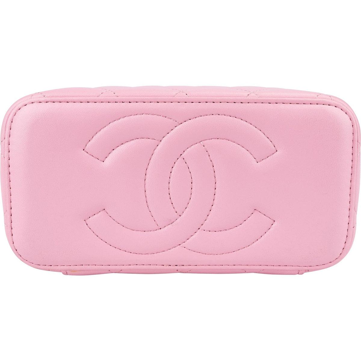 Bolso de mano tipo vanity case con asa superior y bandolera de Chanel en piel de cordero acolchada bicolor rosa y verde