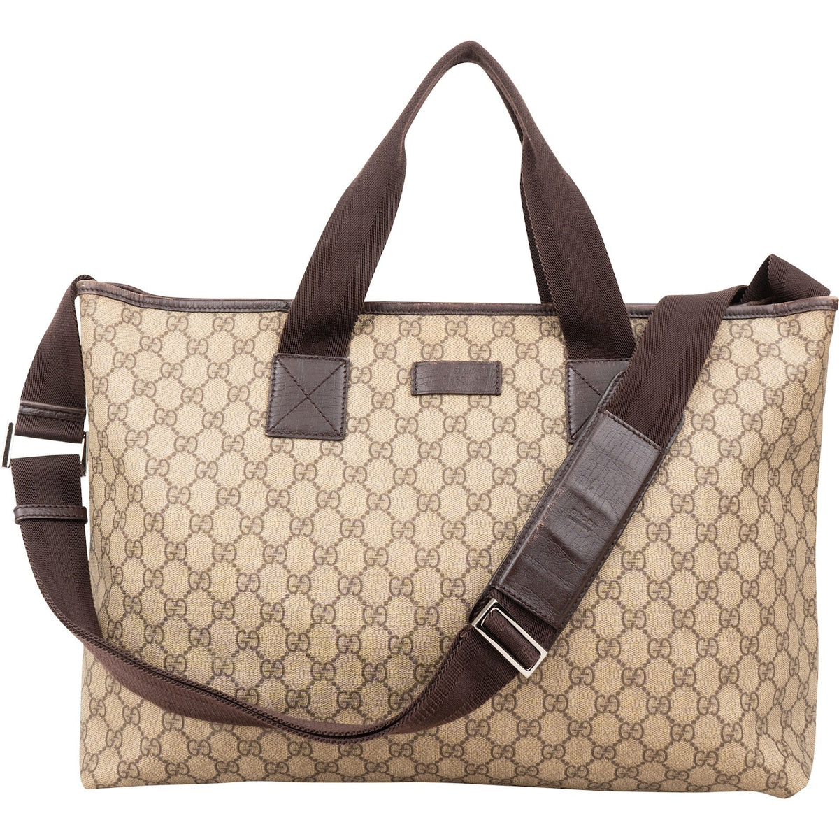 Gucci Monogram GG Supreme Large Tote aus Canvas und Leder – Vorderansicht