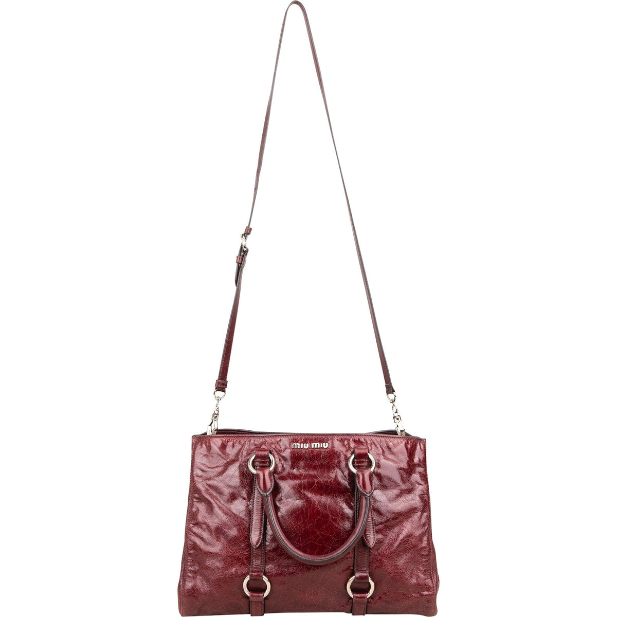 Miu Miu Vitello Lux Shine Leather Tote Buckle Handbag