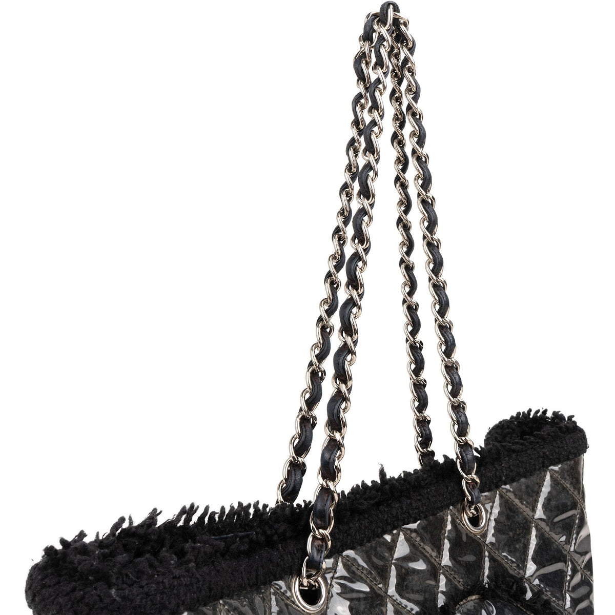 Chanel Patent Leather Fringed CC Large Shopping Tote Shoulder Bag