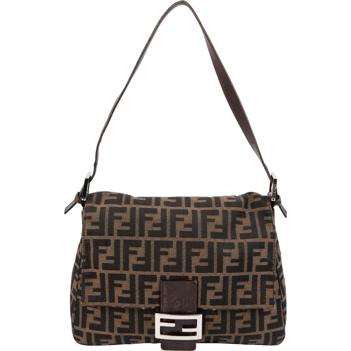 Borsa a spalla Fendi Mamma Baguette in tela Monogram FF Zucca