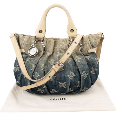 Celine Denim Ombre Monogram Croc-Embossed Leder Blason Pillow Crossbody Handbag