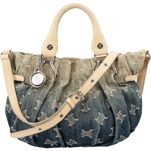 Celine Denim Ombre Monogram Croc-Embossed Leder Blason Pillow Crossbody Handbag