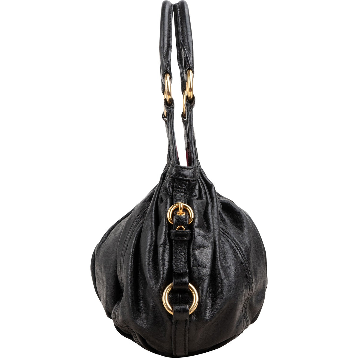 Miu Miu Vitello Lux Leder Pleated Hobo Handtasche, Bild 3 von 10