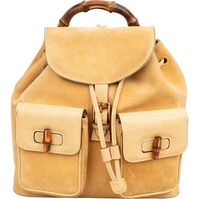Sac à dos Gucci en daim à cordon de serrage Bamboo