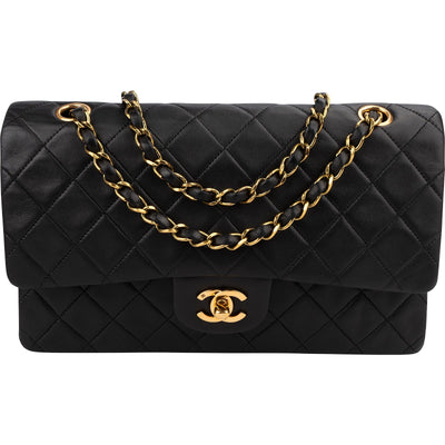 Sac à bandoulière Chanel Double Flap moyen en peau d'agneau matelassée et or 24 carats