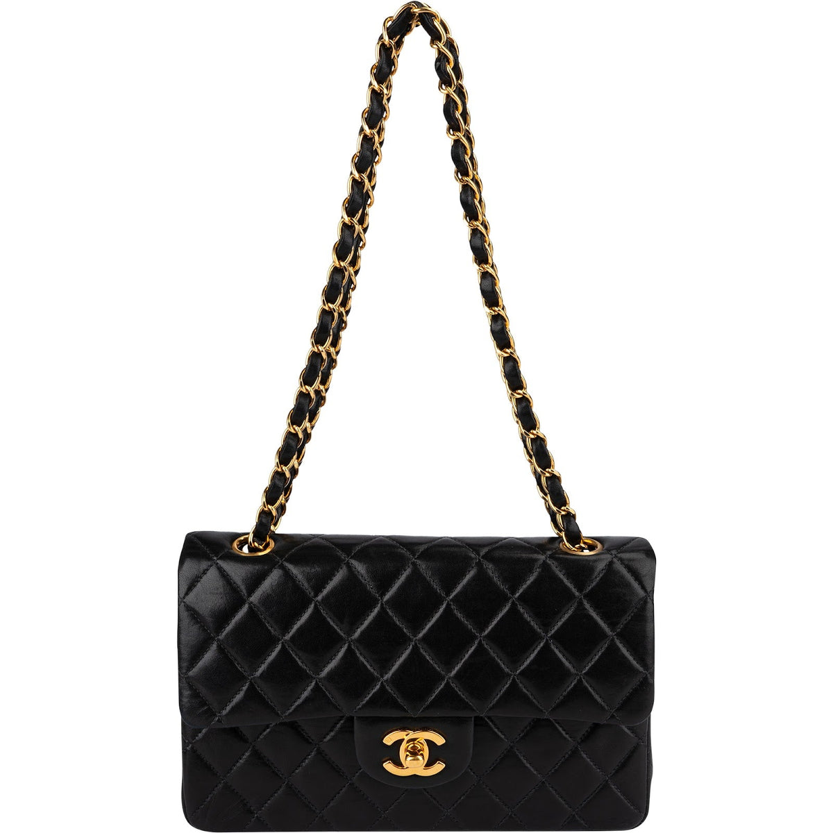 Borsa a spalla Chanel Small Double Flap in pelle di agnello trapuntata con finiture in oro 24K