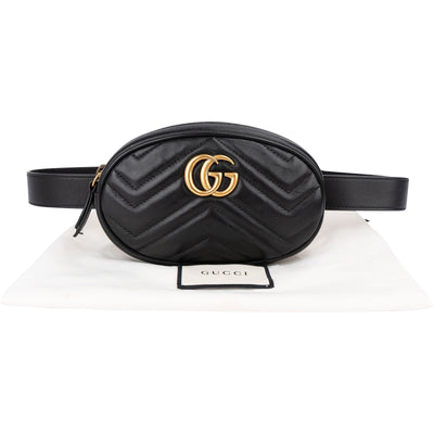 Gucci Black Matelassé Leather GG Marmont Crossbody Belt Bag