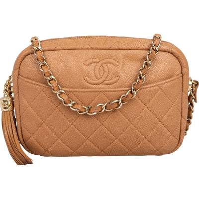 Chanel Quilted Caviar Leather Tassel Camera Crossbody Bag
