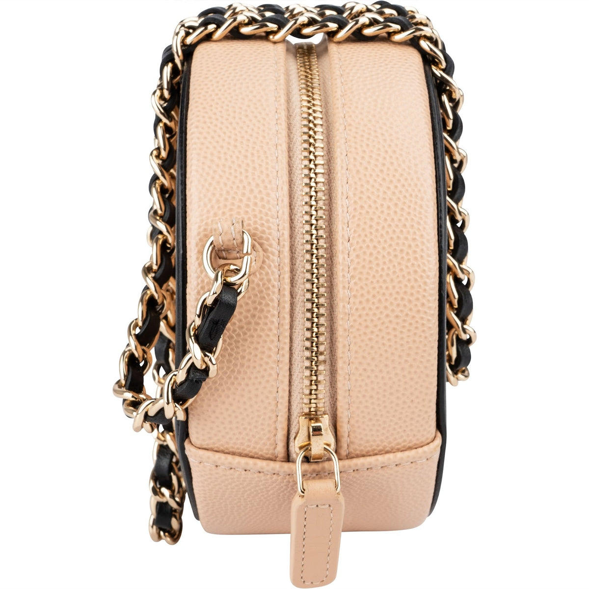Borsa a tracolla rotonda Chanel Filigree CC in pelle caviar trapuntata