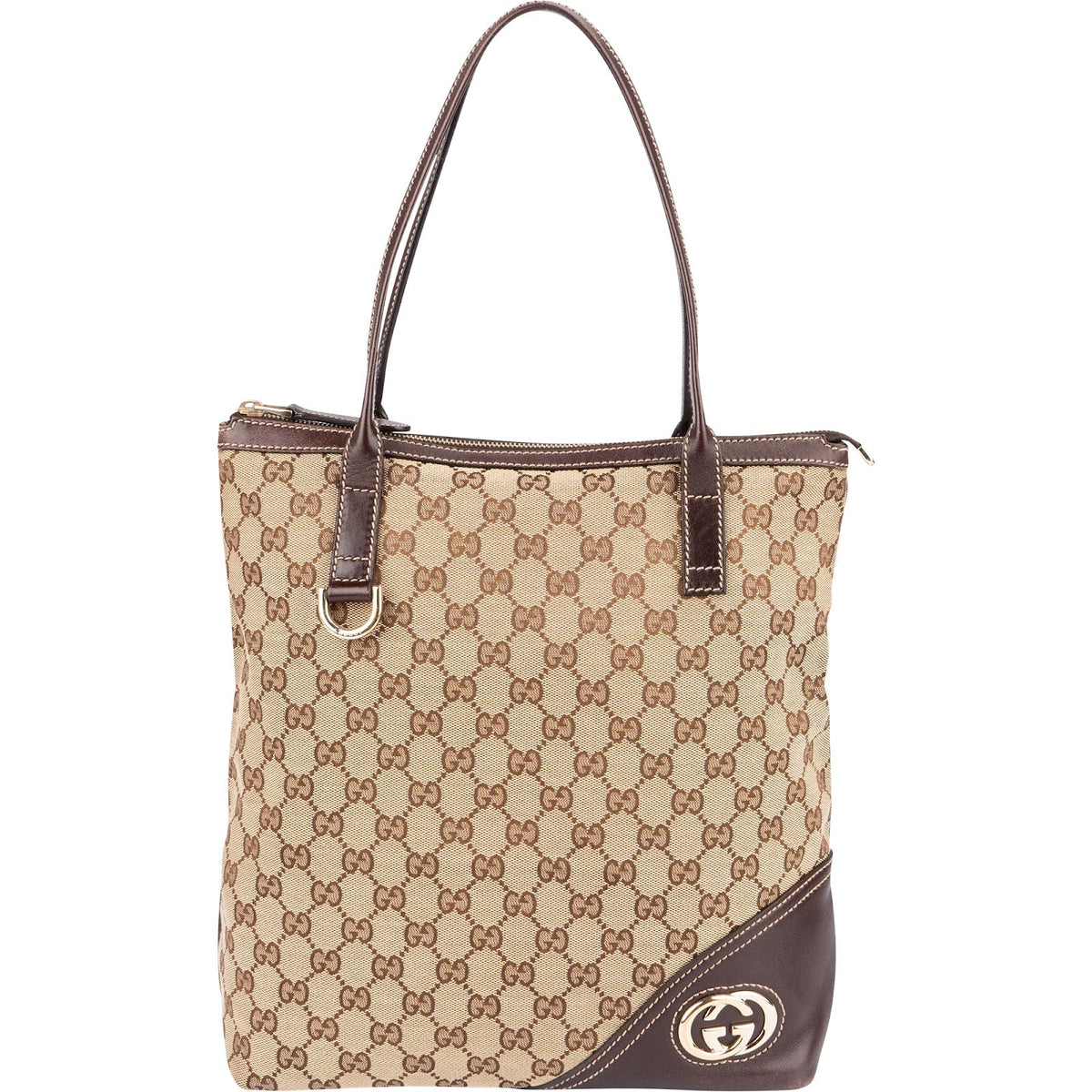 Gucci Monogram GG Canvas D-Ring Interlocking GG Tote aus Canvas und Leder – Vorderansicht