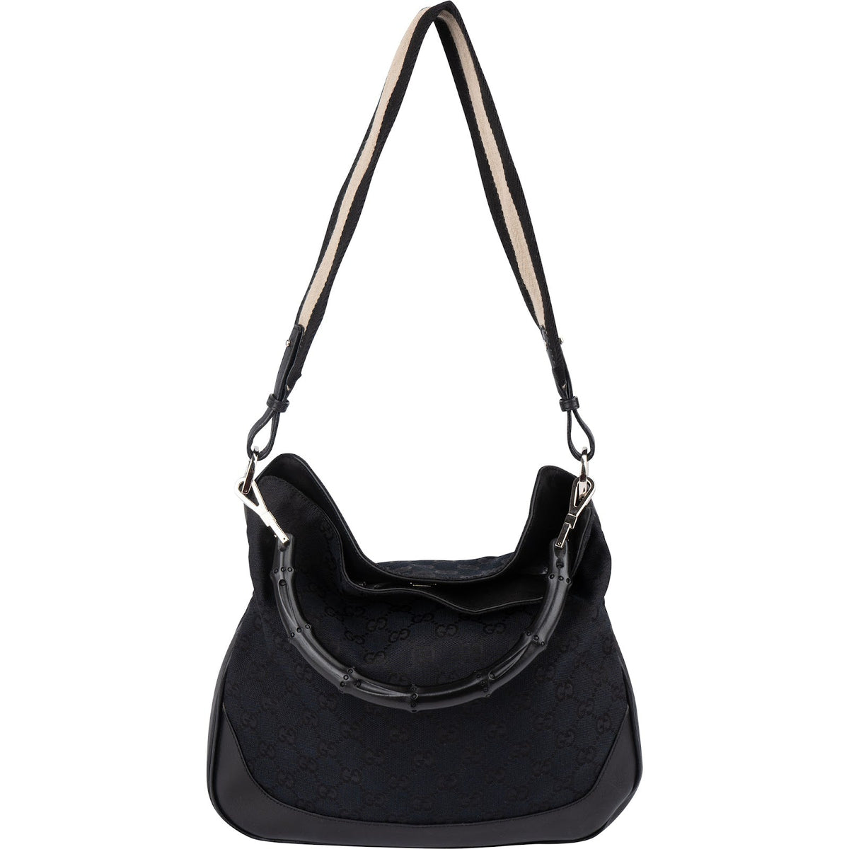 Gucci Monogram GG Canvas schoudertas met bamboe handvat