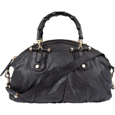 Gucci Black Leather New Bamboo Top Handle Bowling Handbag