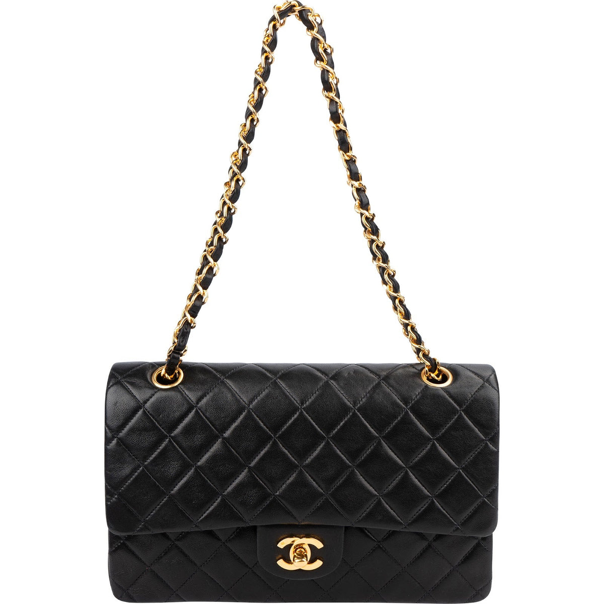 Chanel Quilted Lambskin Medium 24K Gold Double Flap Shoulder Bag