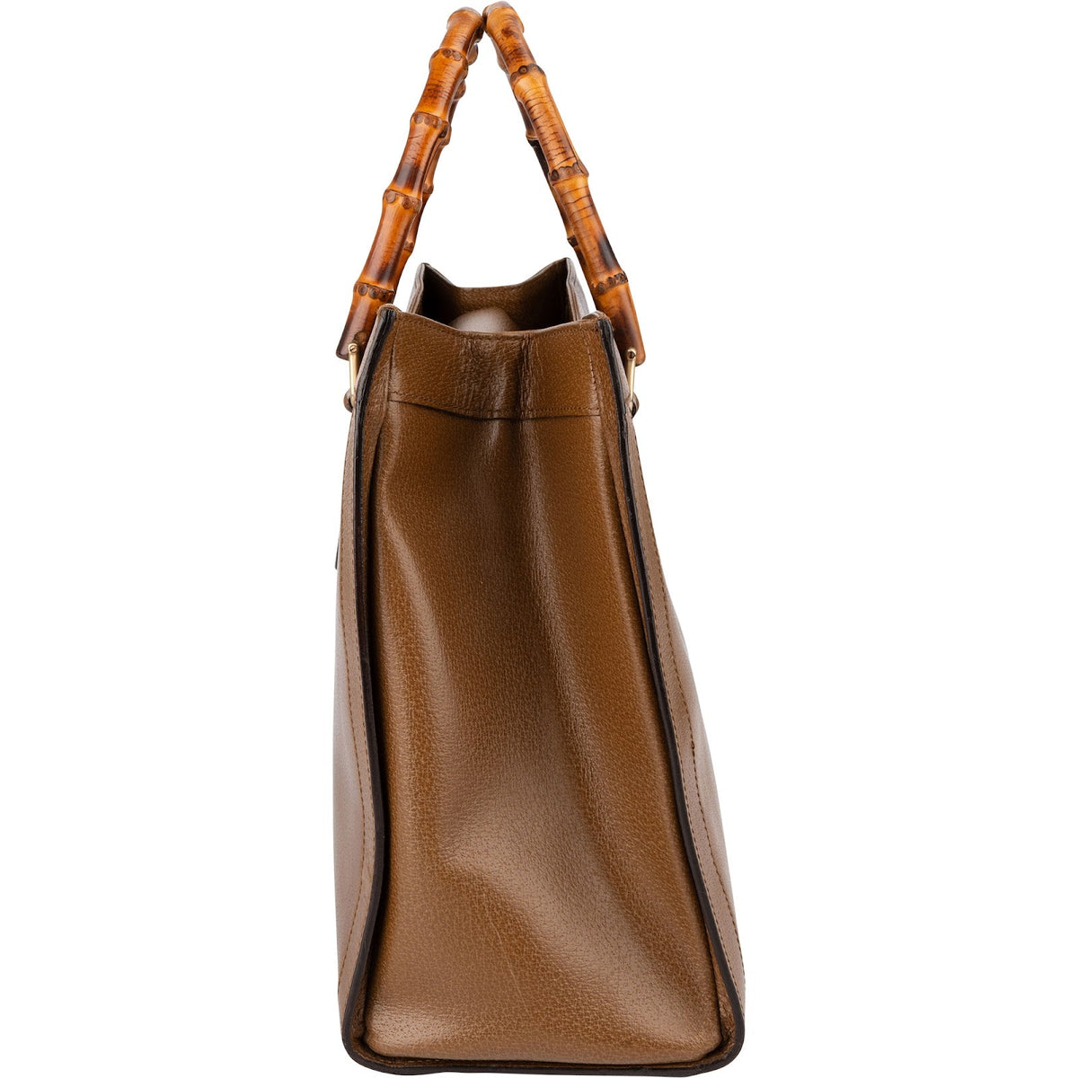 Borsa a mano Gucci in pelle marrone con manico in bambù