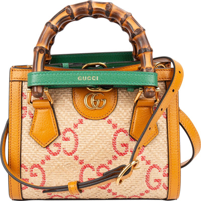 Gucci Limited Raffia Jumbo Monogram GG Diana Mini Tote Handbag