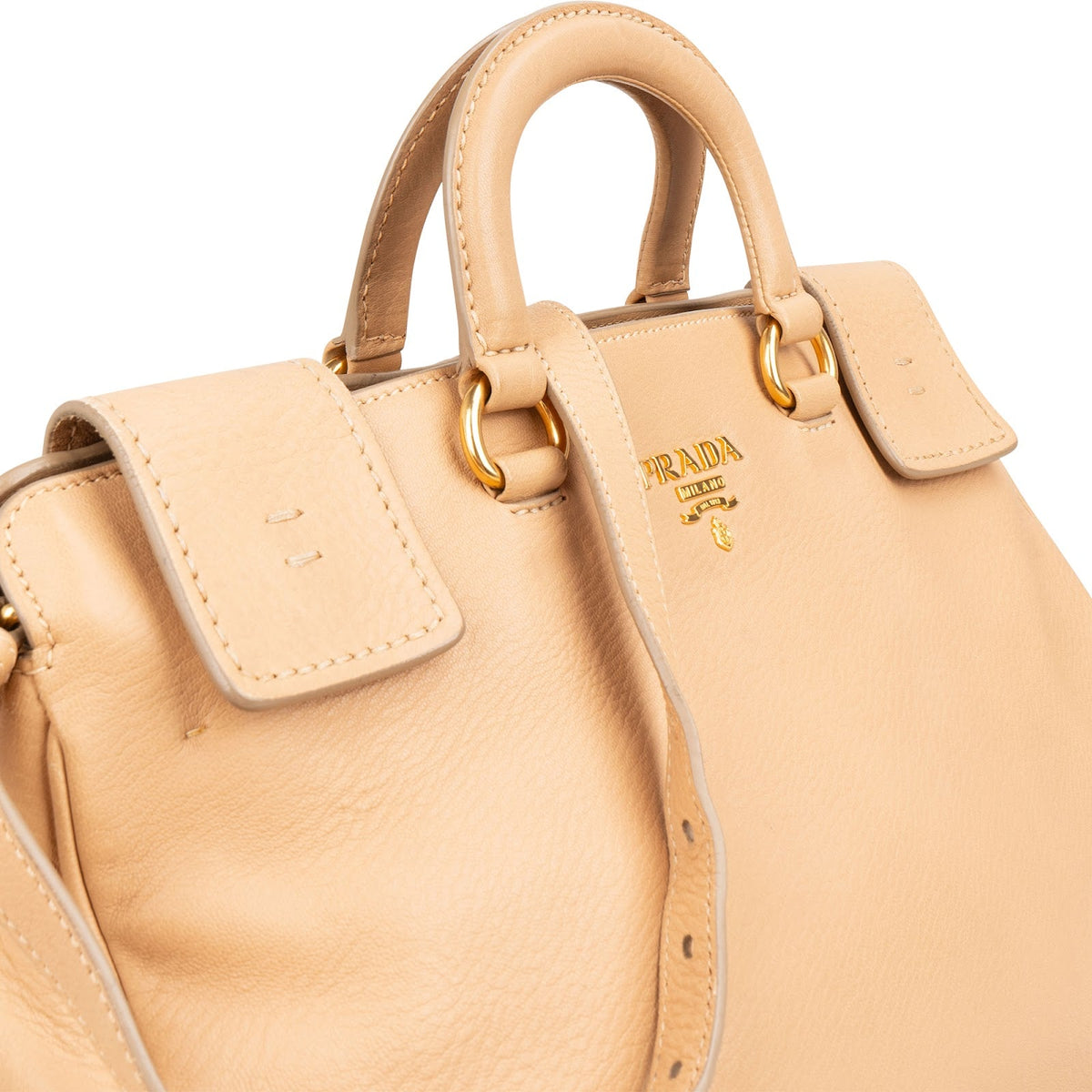 Prada Cervo Top Handle Hobo aus beigem Hirschleder – Ansicht 3