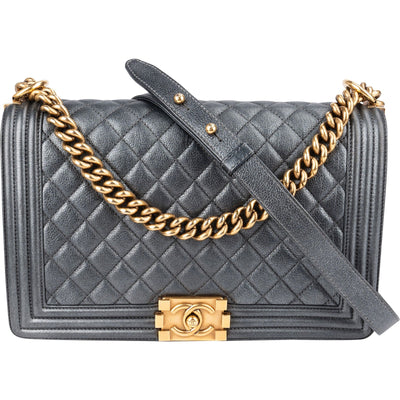 Chanel Quilted Metallic Lambskin Large Boy New Medium Crossbody Bag