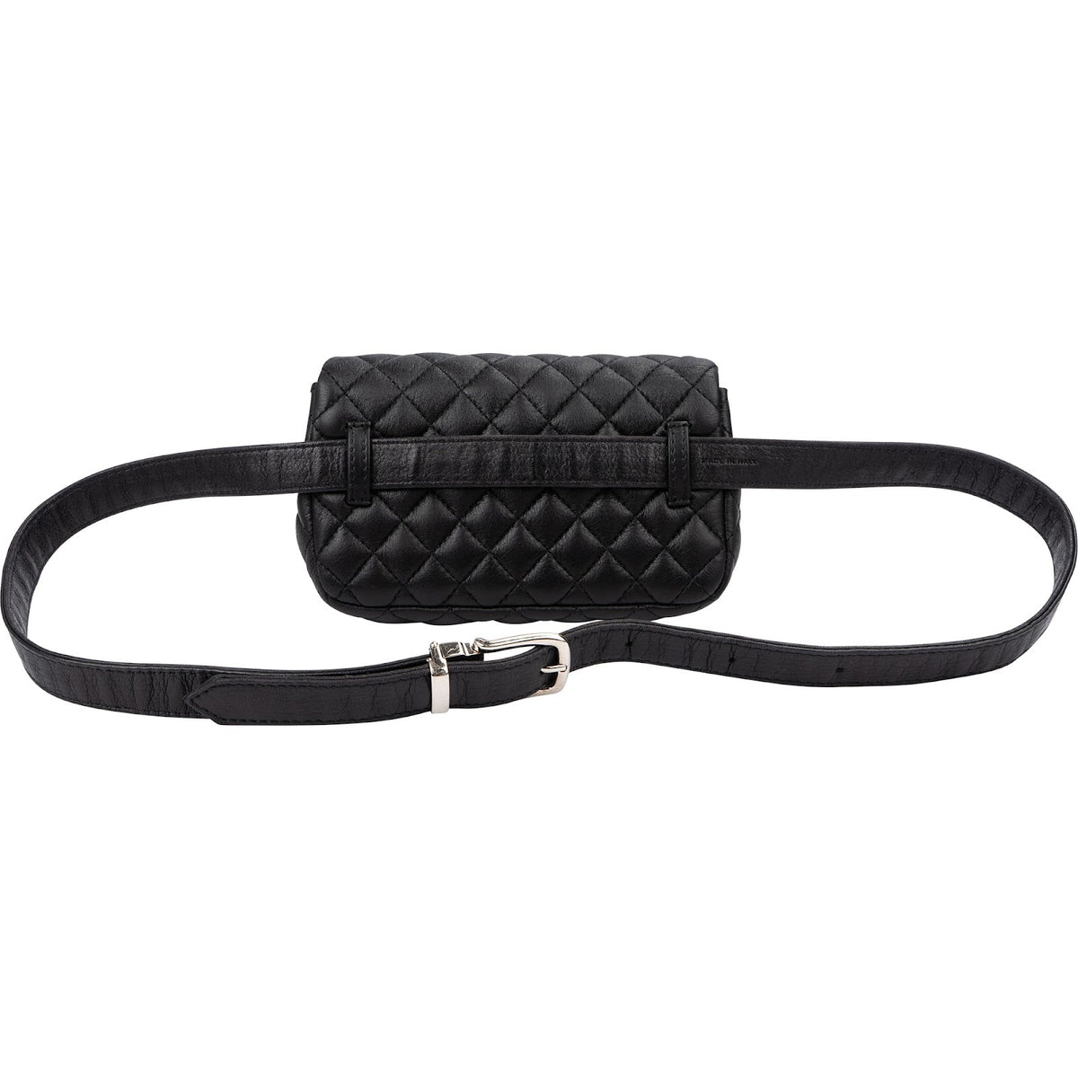 Sac ceinture Chanel Uniform en cuir d'agneau matelassé noir, pièces métalliques palladiées