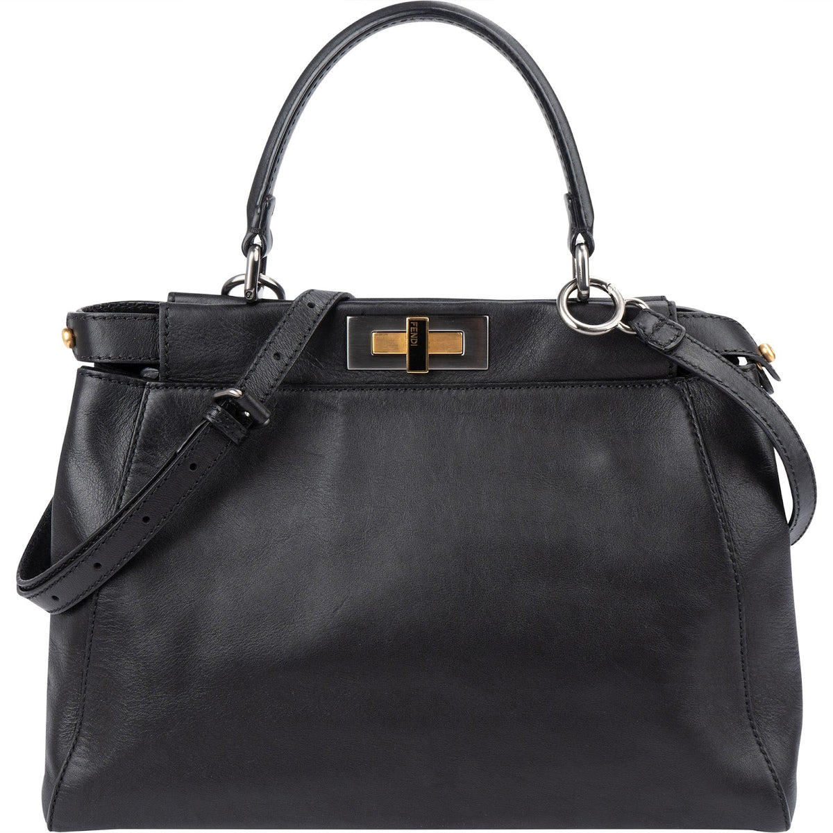 Fendi Black Leather Peekaboo Regular Handbag