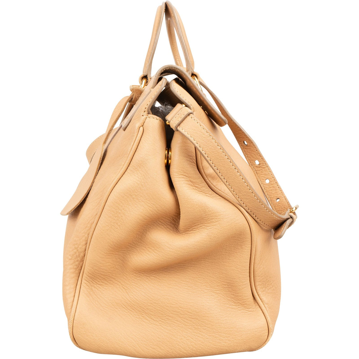 Prada Cervo Top Handle Hobo aus beigem Hirschleder – Ansicht 4