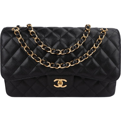 Chanel Quilted Caviar Leather Jumbo Double Flap Shoulder Bag
