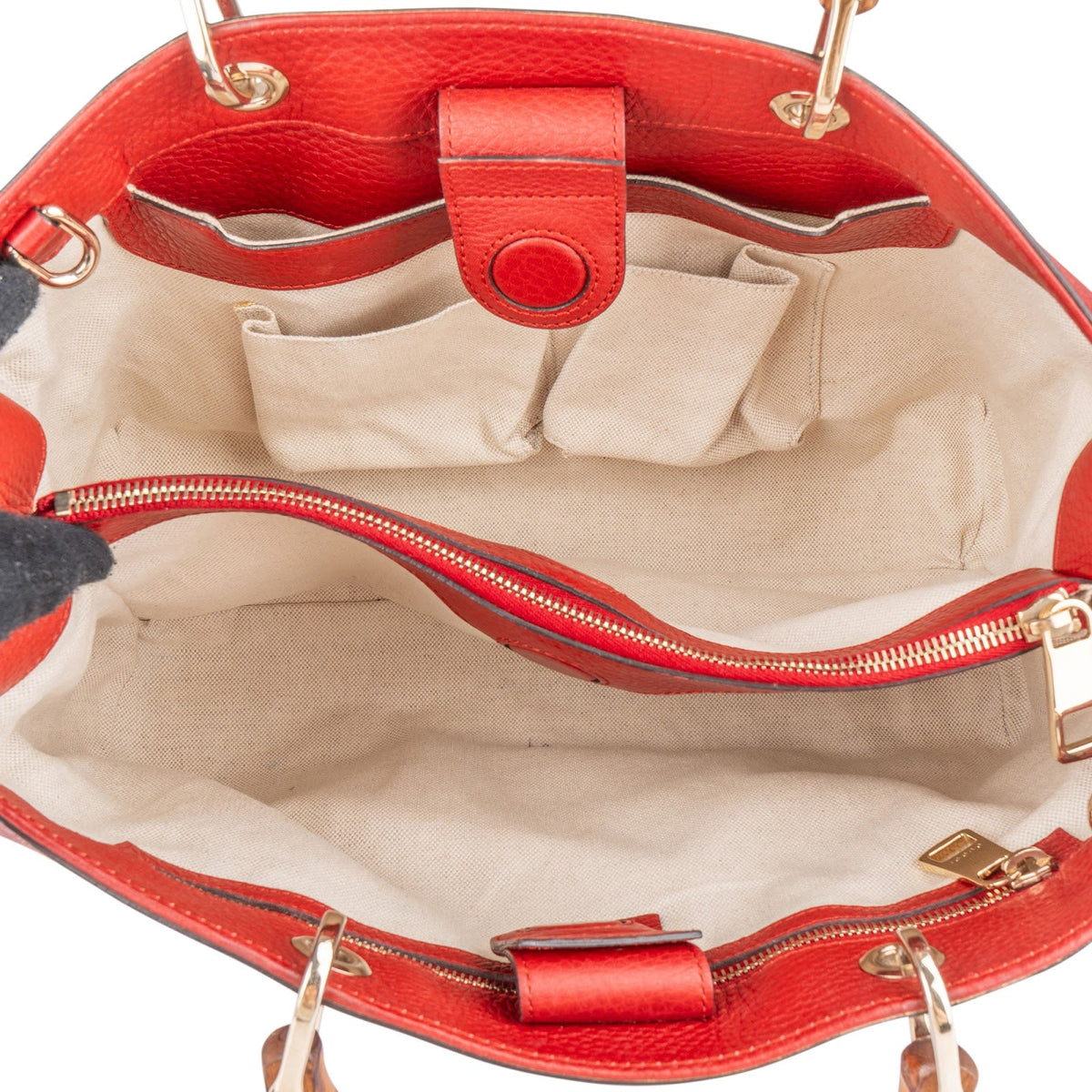 Gucci Tote-handtas van generfd leer met bamboe handvat