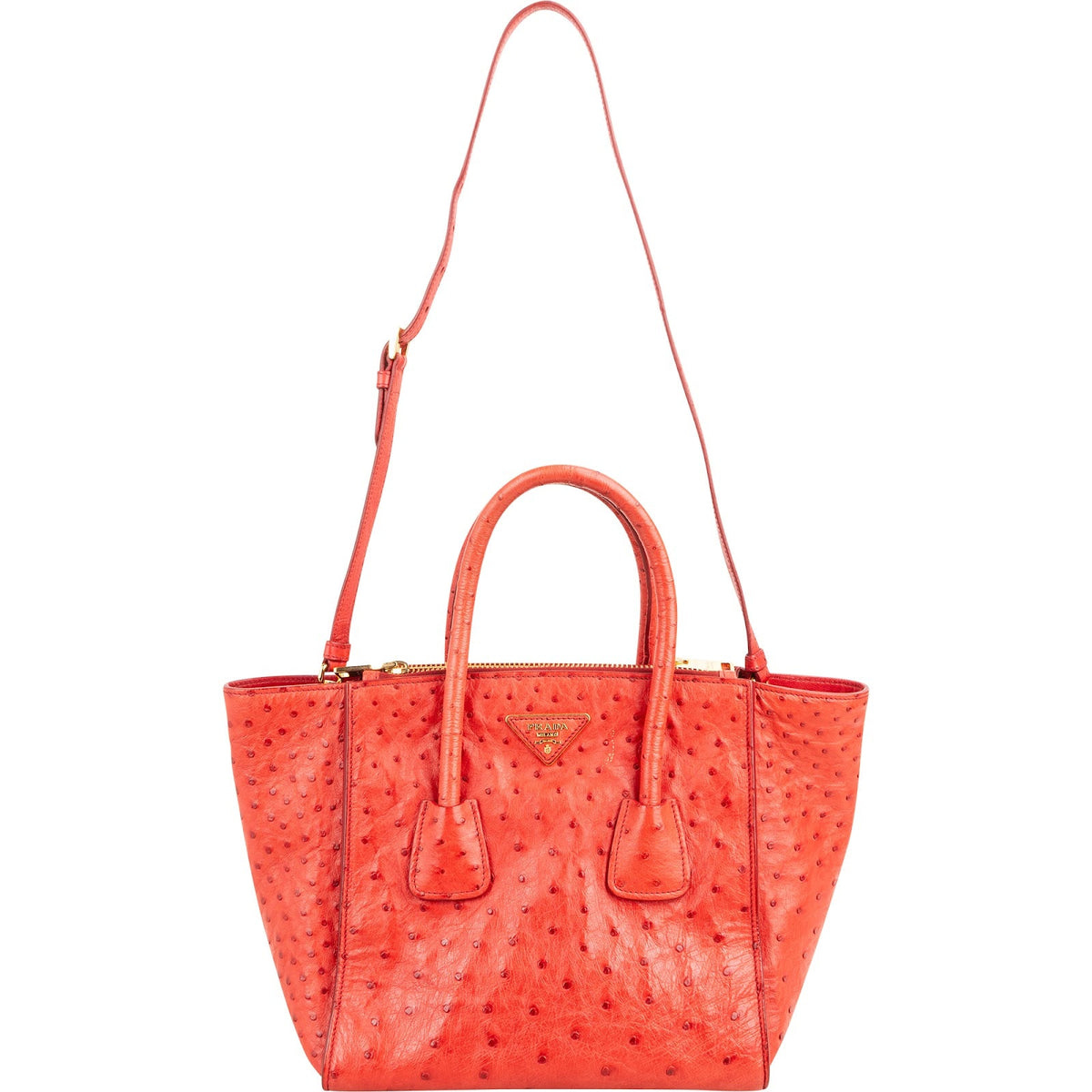 Prada Ostrichlederen Twin Pocket Tote Handtas