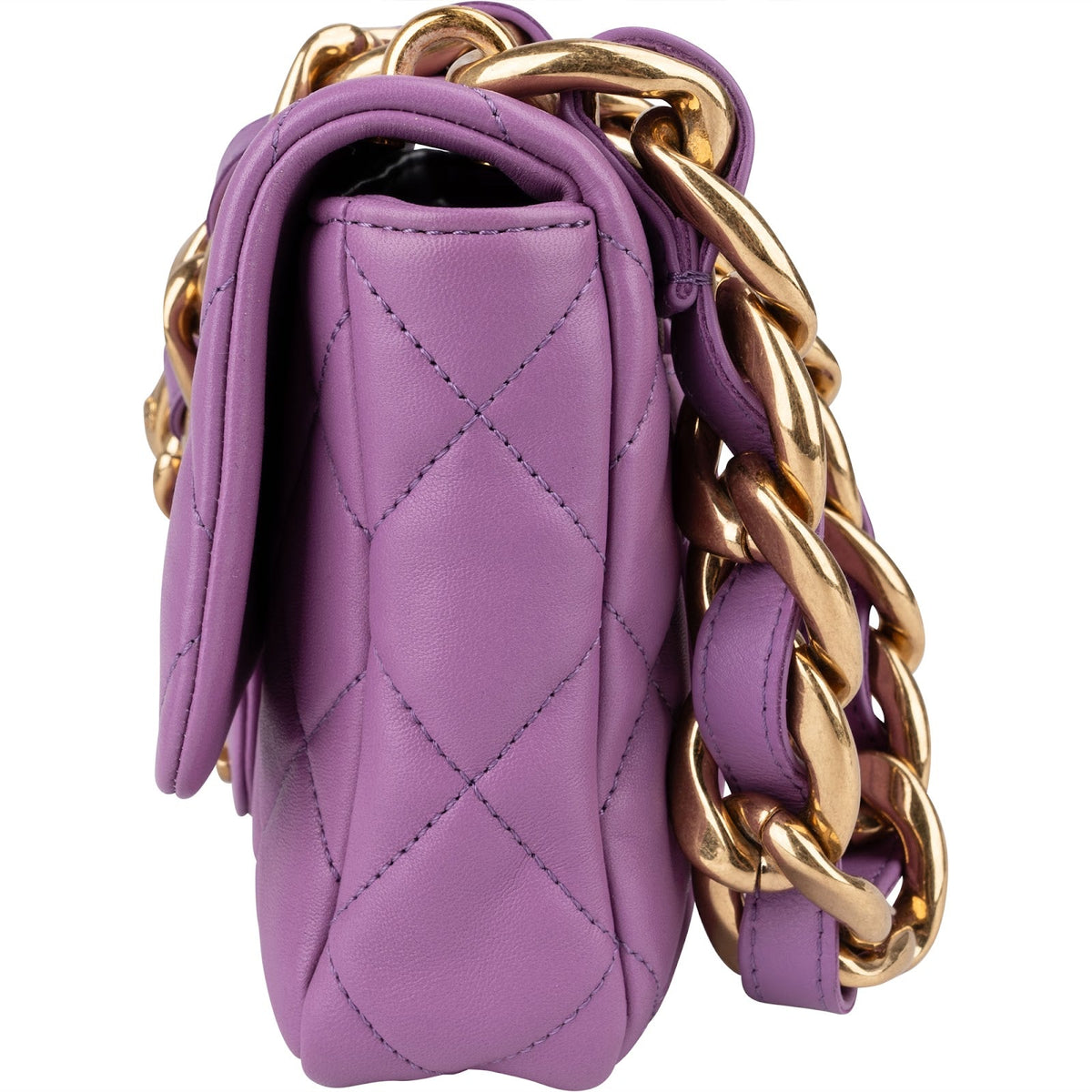 Chanel gewatteerde lamsleren schoudertas met dikke ketting en rechthoekige flap
