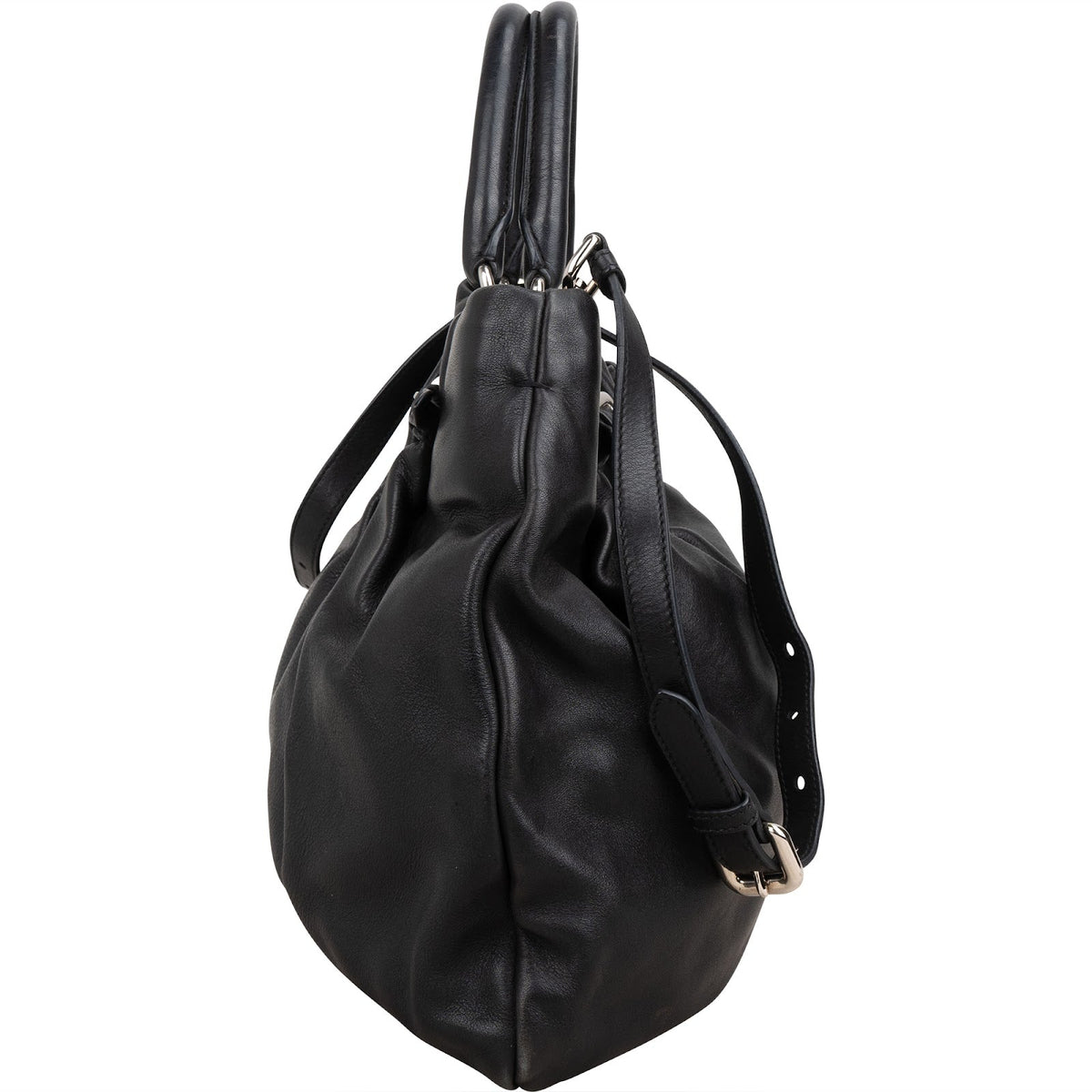 Prada zwarte Soft kalfsleren Gathered Belt Hobo schoudertas