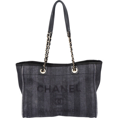 Chanel Bleu Tweed Deauville Tote Shoulder Bag