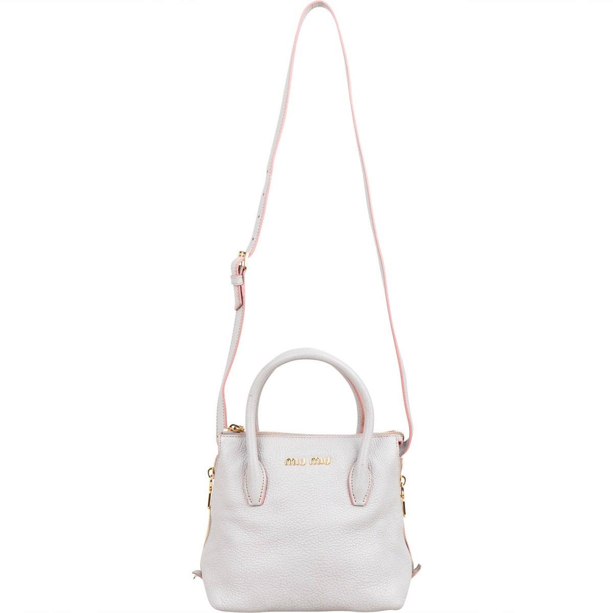 Borsa tote Miu Miu Side Zip Small in pelle Vitello Daino grigia