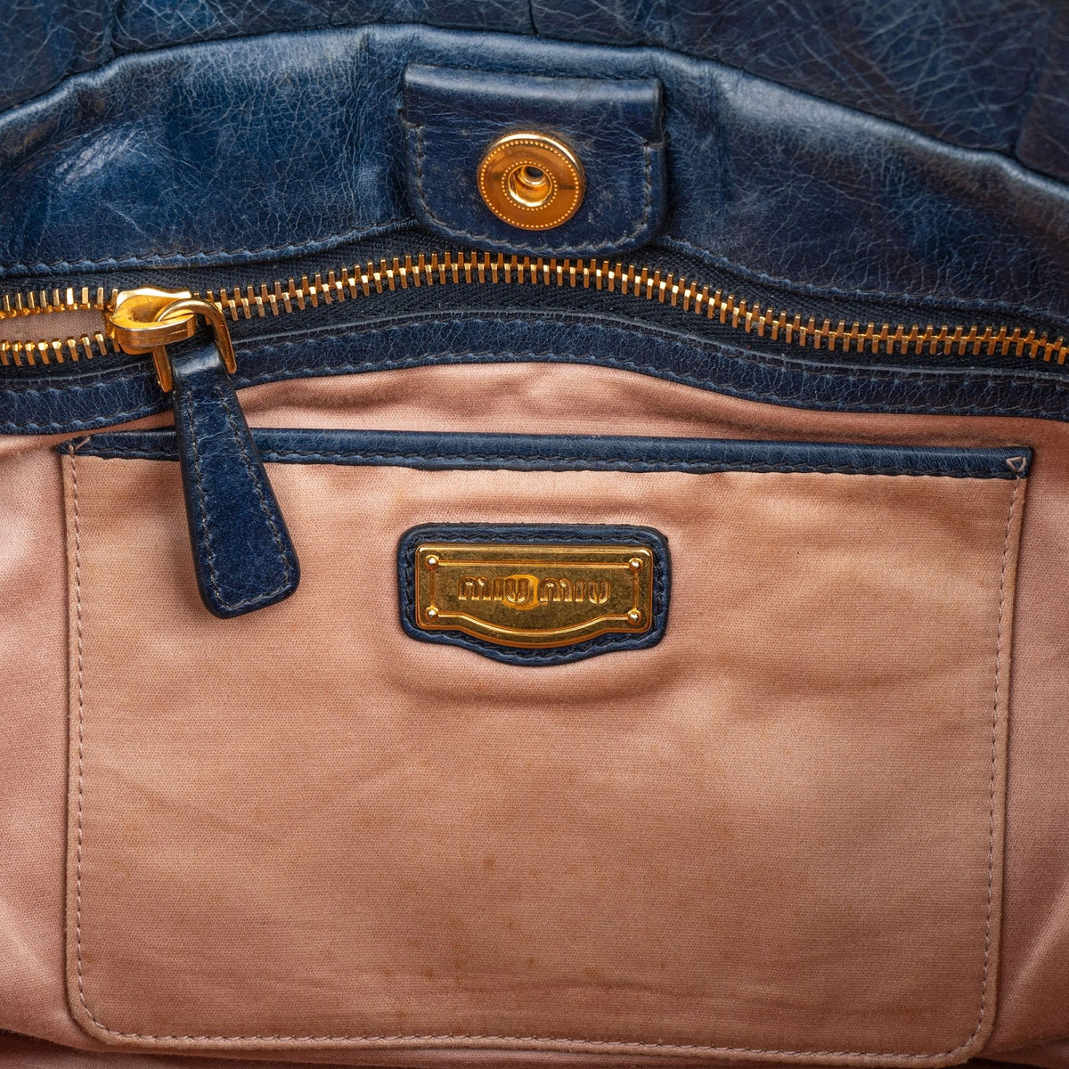 Miu Miu Navy Vitello Lux Leather Satchel Handbag
