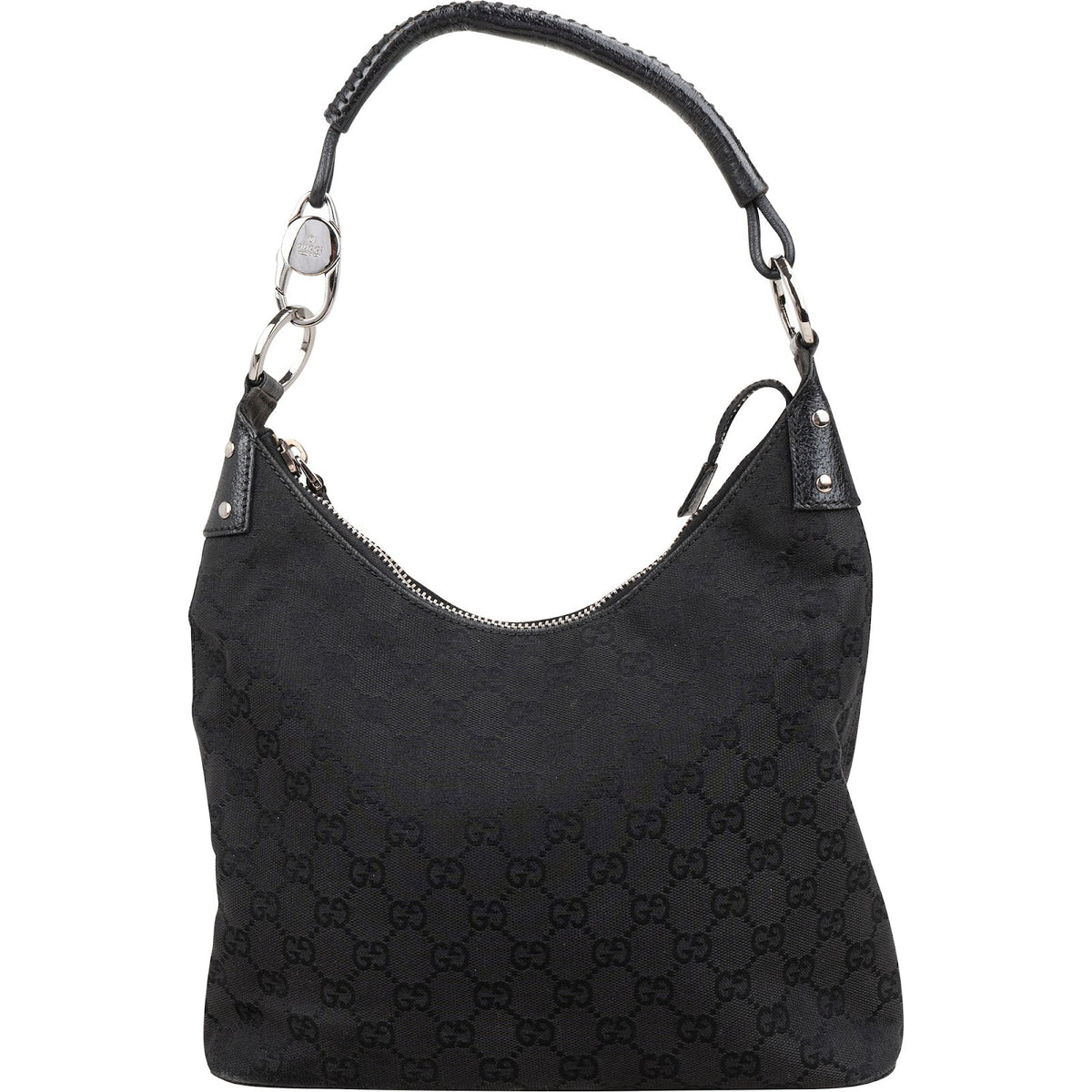 Gucci Monogram GG Canvas Ring Woven Handle aus Canvas und Leder – Vorderansicht