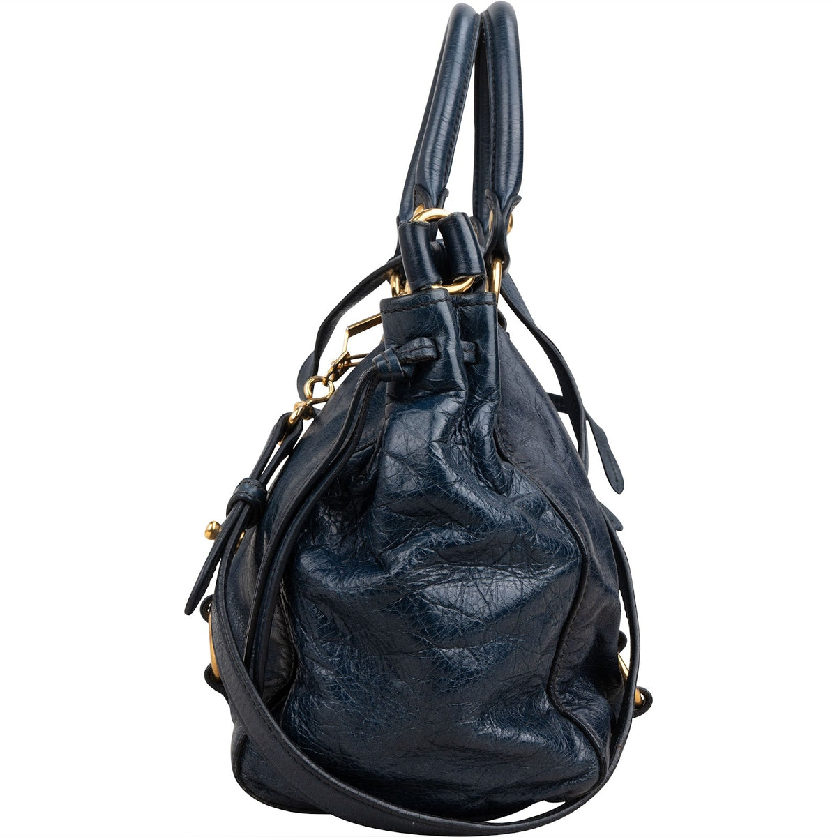 Miu Miu Navy Vitello Lux Leather Satchel Handbag