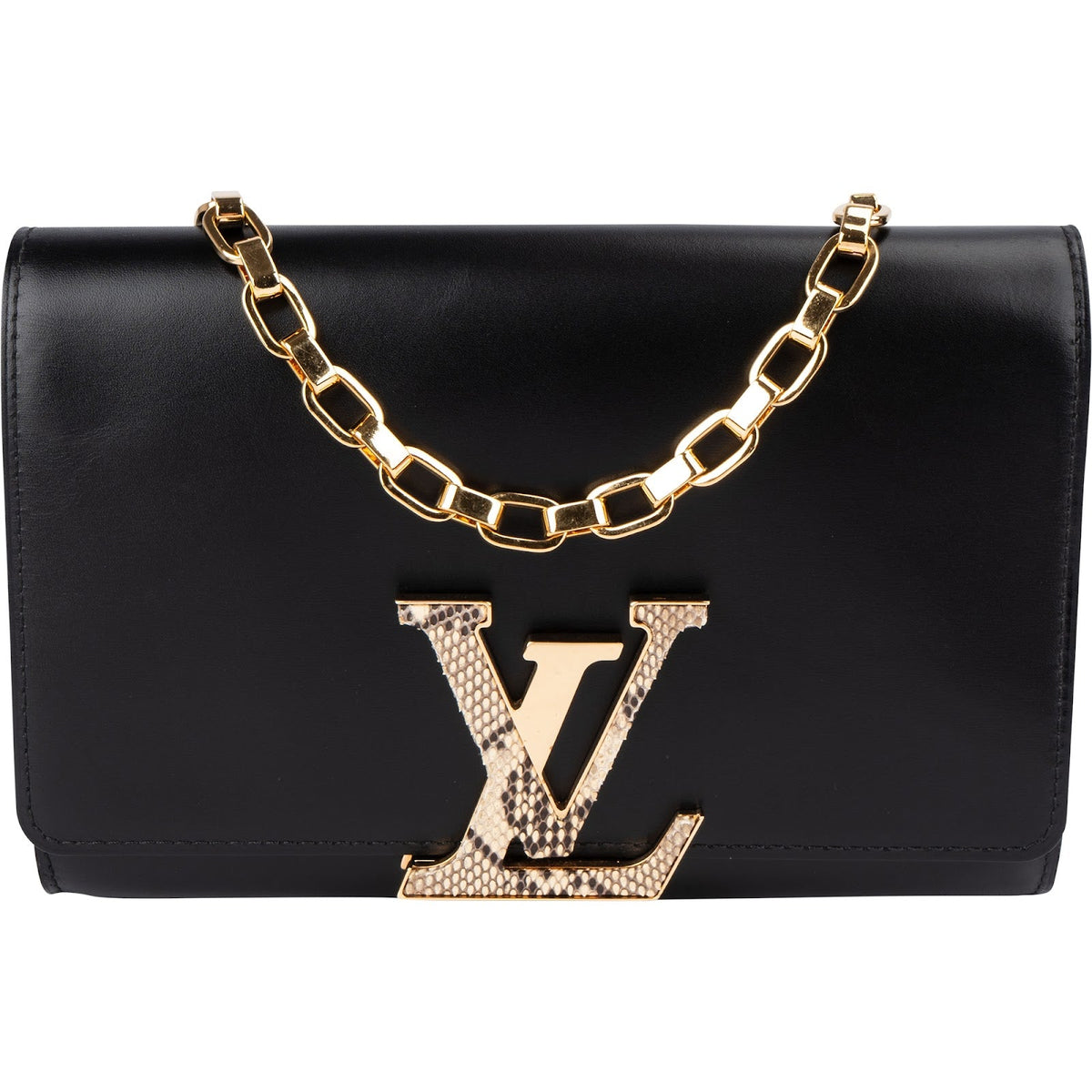 Sac bandoulière Louis Vuitton Louise GM en cuir Boxcalf noir et python