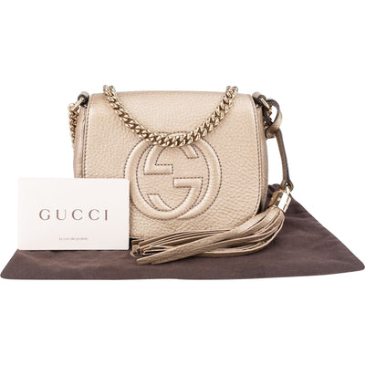 Gucci Soho Mini schoudertas van generfd metallic leer met ketting