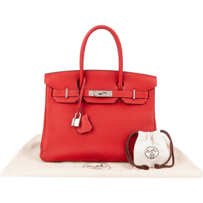 Hermès Rouge Garance Togo Leather Palladium Birkin 30 Handbag