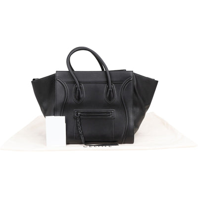 Céline Black Drummed Calfskin Phantom Handbag