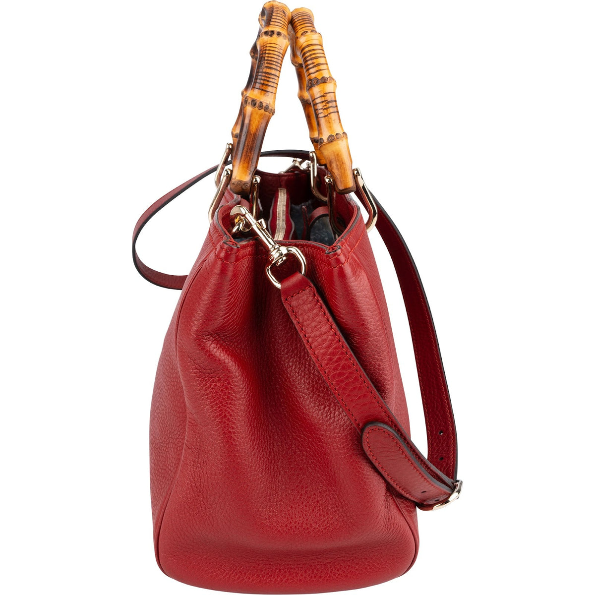 Gucci Tote-handtas van generfd leer met bamboe handvat