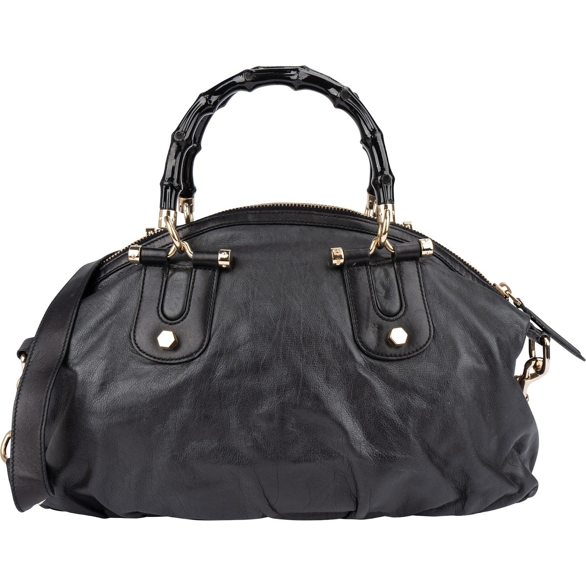 Gucci Schwarz Leder New Bamboo Henkeltasche Bowling, Bild 5 von 12