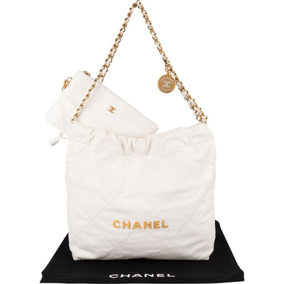 Chanel 22 White Quilted Lambskin Hobo Shoulder Bag