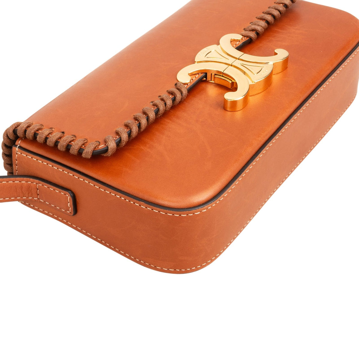 Sac à bandoulière Celine Triomphe Claude Blanket Stitch en cuir de veau marron